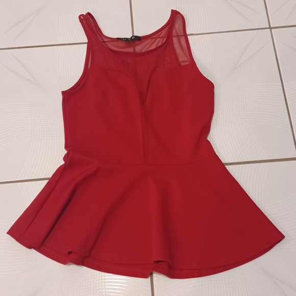 4/$80 Red Flare Sleeveless Top With Mesh - Size Medium - Picture 5 of 7